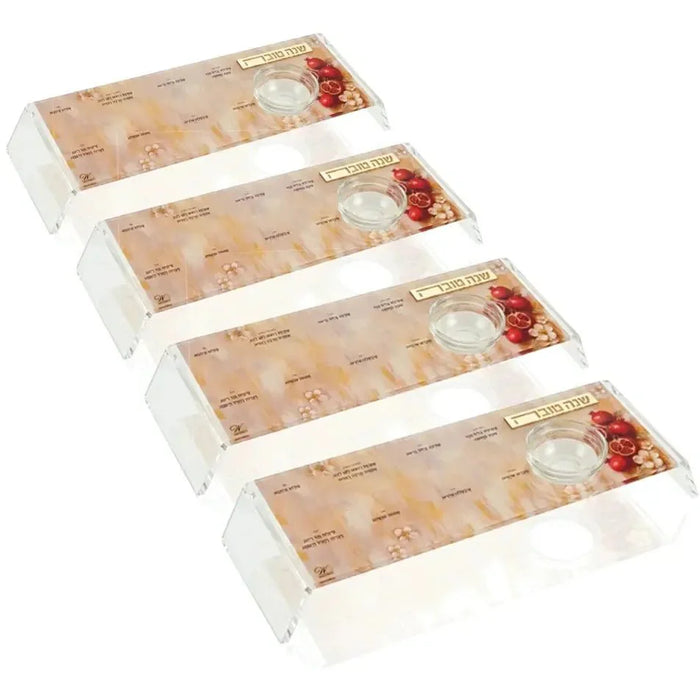 Rosh Hashana Raised Painted Pomegranate Simanim Tray (4) — Crystal Simanim Tray | Judaica Square Lakewood