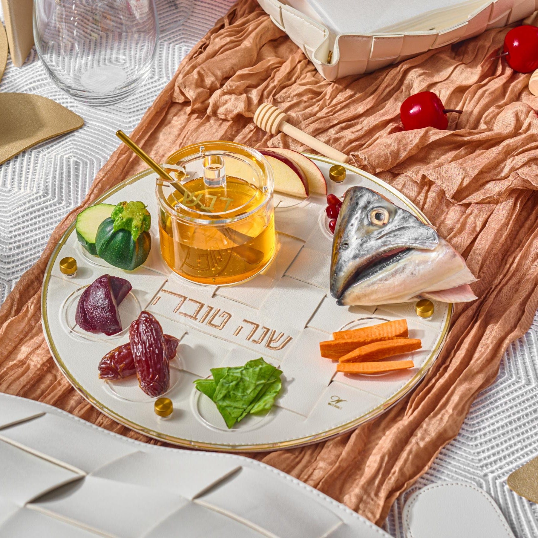 Rosh Hashanah 2025 Painted Tablescape — reverse view | Judaica Square Lakewood