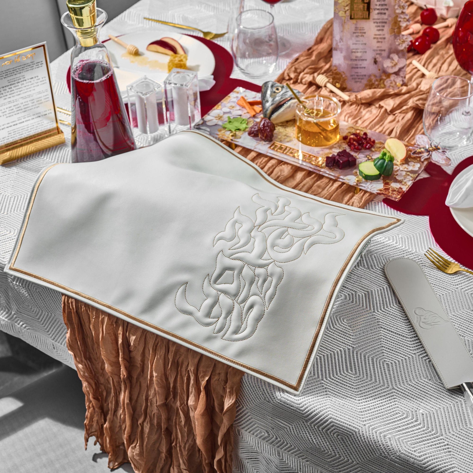 Rosh Hashanah 2025 Painted Tablescape — side detail | Judaica Square Lakewood