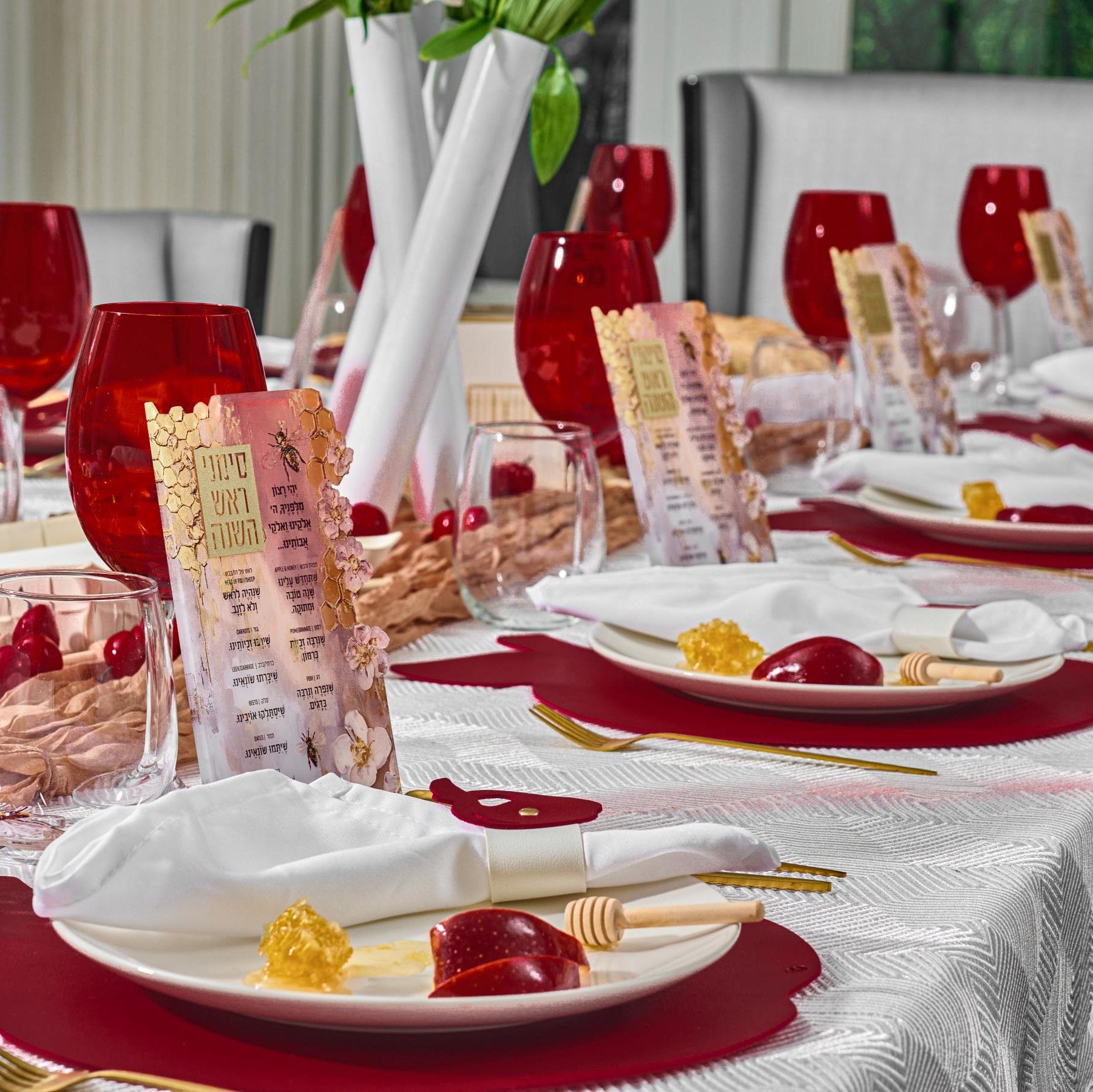 Rosh Hashanah 2025 Painted Tablescape — reverse view | Judaica Square Lakewood