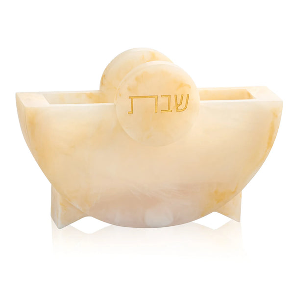 Round Shabbos Resin Napkin Holder — hero shot | Judaica Square Lakewood