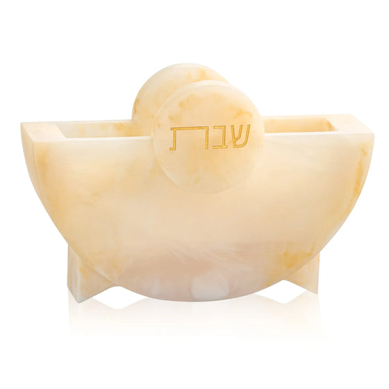 Round Shabbos Resin Napkin Holder — hero shot | Judaica Square Lakewood