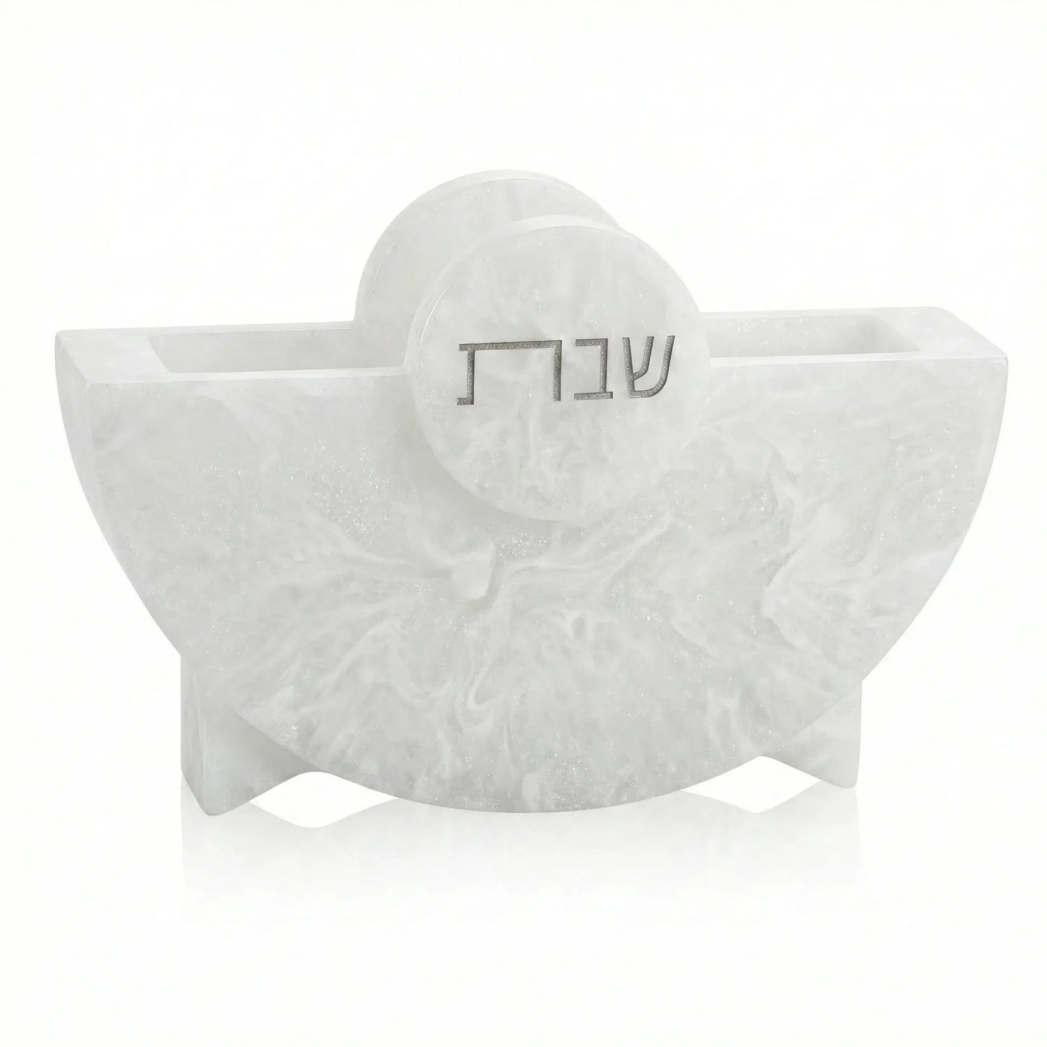 Round Shabbos Resin Napkin Holder — styled in-room | Judaica Square Lakewood