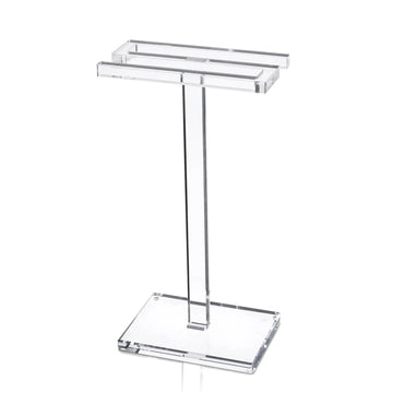 Clear acrylic "S" Shape Finger Towel Stand shown empty, with two bars for double hanging