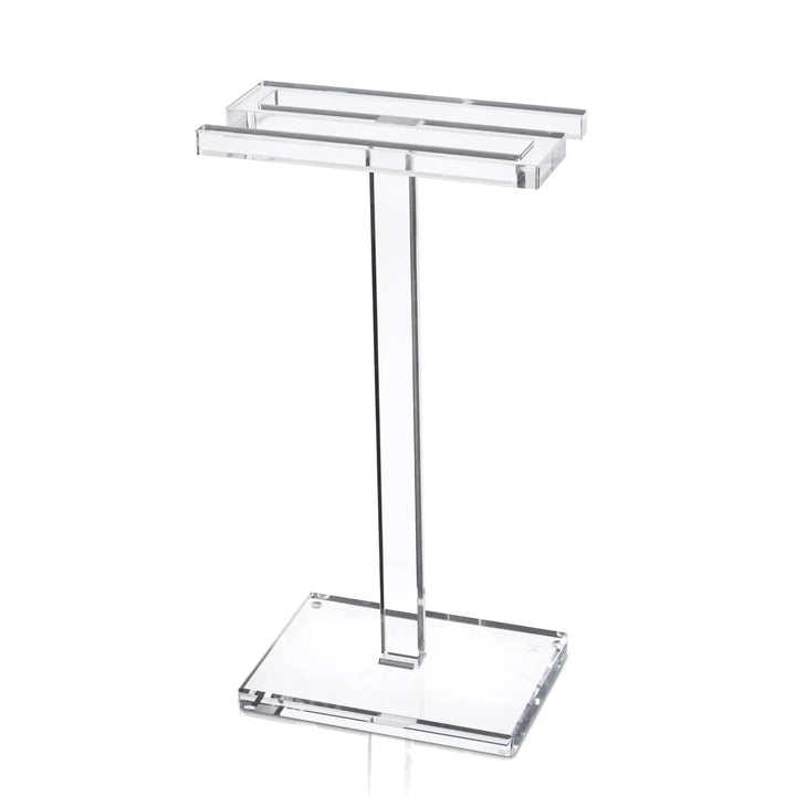 Clear acrylic "S" Shape Finger Towel Stand shown empty, with two bars for double hanging