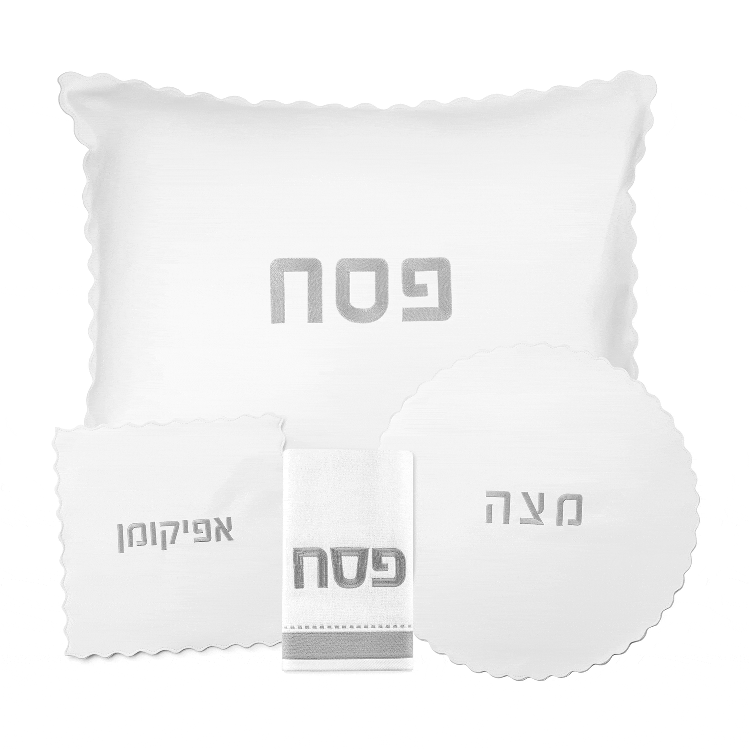 Scalloped Edge Pesach Set — styled in-room | Judaica Square Lakewood