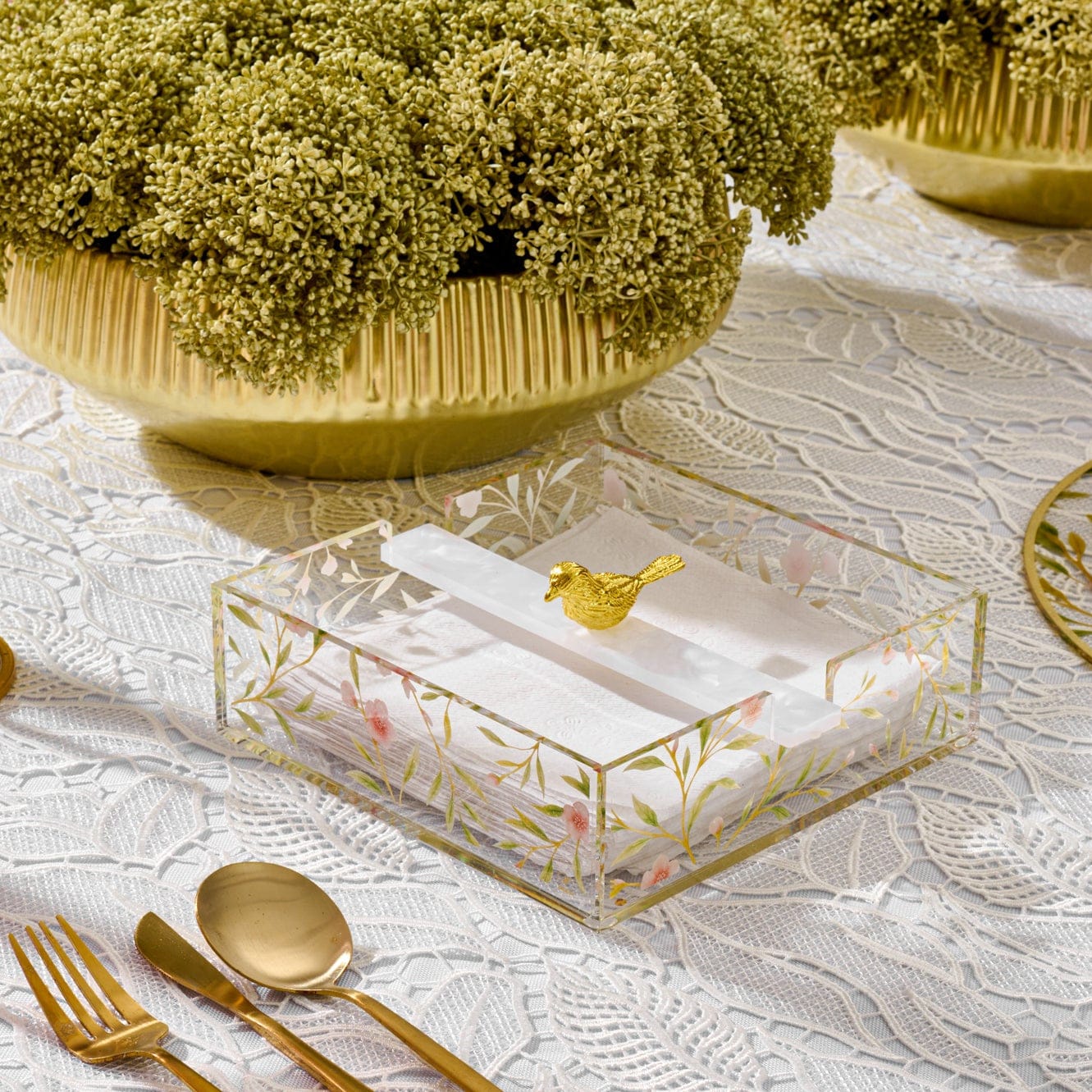 Square Floral Bird Napkin Holder | Judaica Square Lakewood