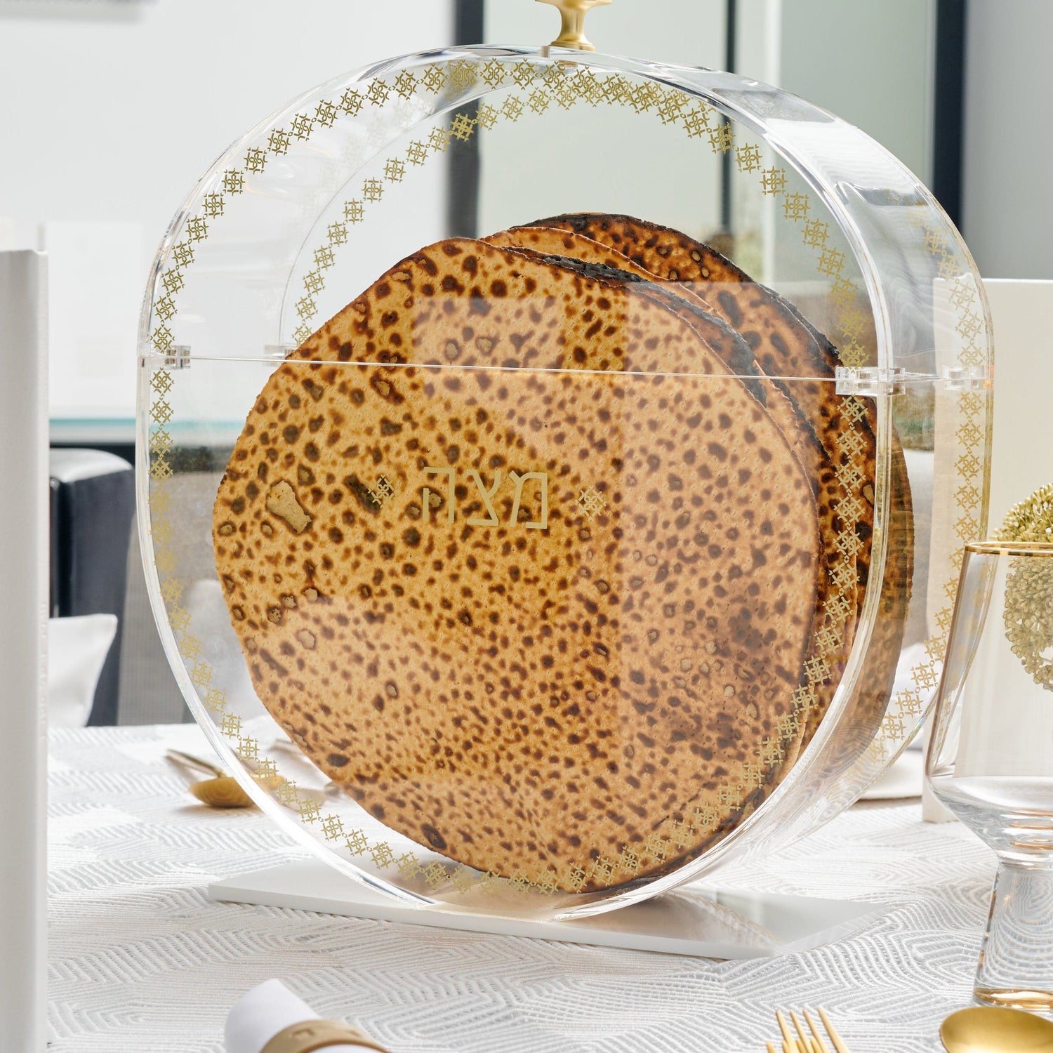 Standing Inspired Matzah Box — Standing Lucite Matzah Box view 2 | Judaica Square Lakewood