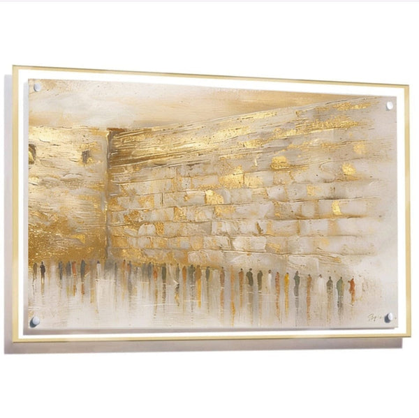 Jerusalem Taupe Painting — taupe & gold Kosel lucite wall art | Judaica Square Lakewood