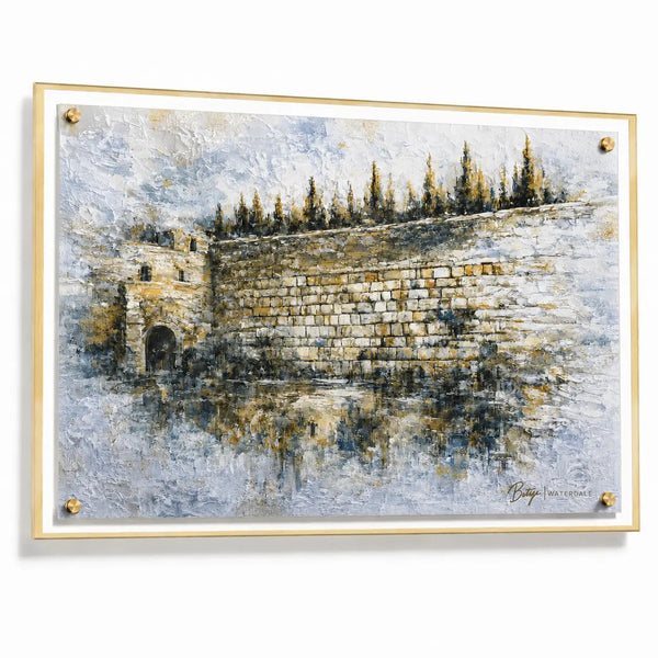 Teal Kosel by Batya — Western Wall painted in teal on crystal-clear lucite