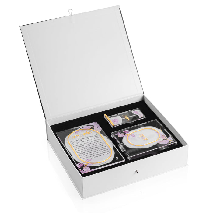 Watercolor Hadlokas Neiros Gift Box — lucite Candle Lighting | Judaica Square Lakewood