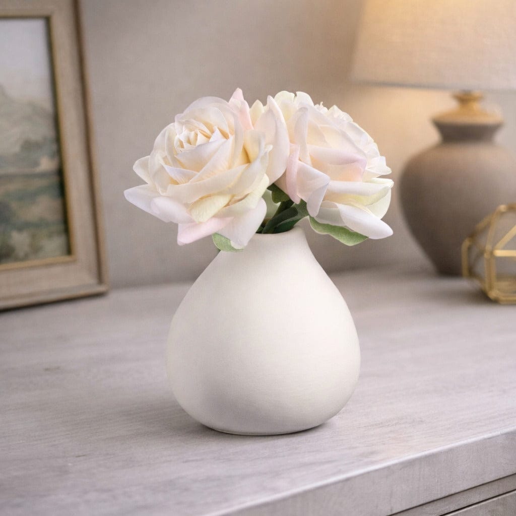 White Faux Floral Teardrop Vase | Judaica Square Lakewood