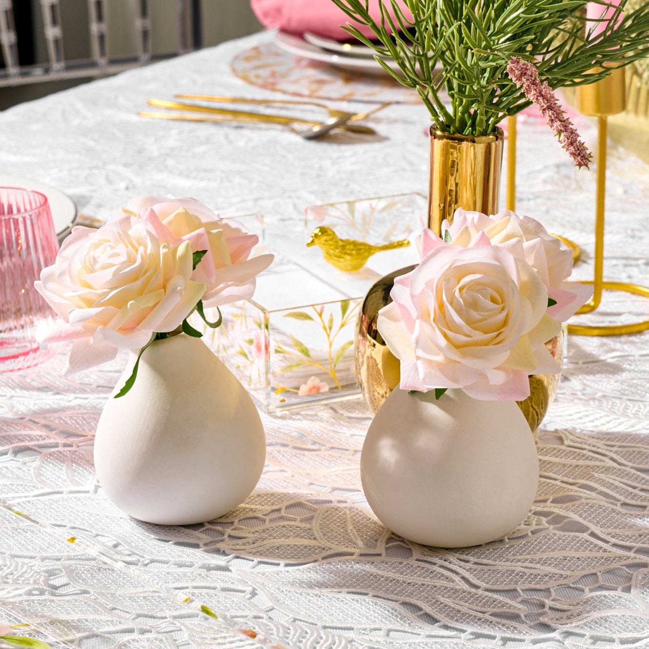 White Faux Floral Teardrop Vase | Judaica Square Lakewood