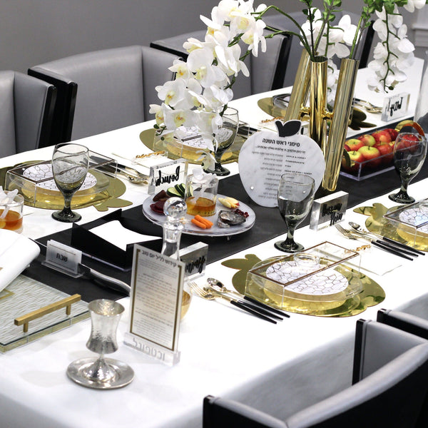 White & Gold Rosh Hashanah Tablescape — hero shot | Judaica Square Lakewood