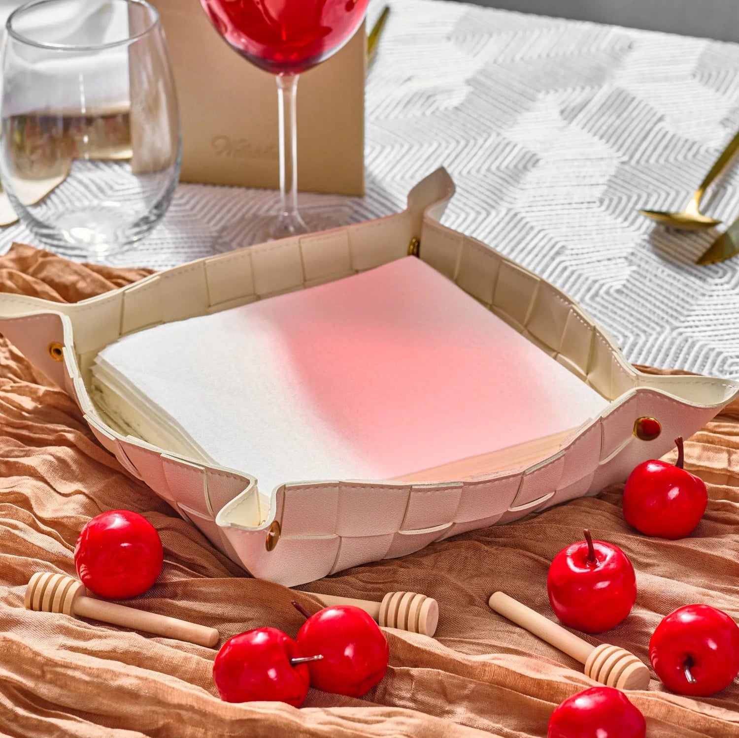 Woven Leather Napkin Holder | Judaica Square Lakewood