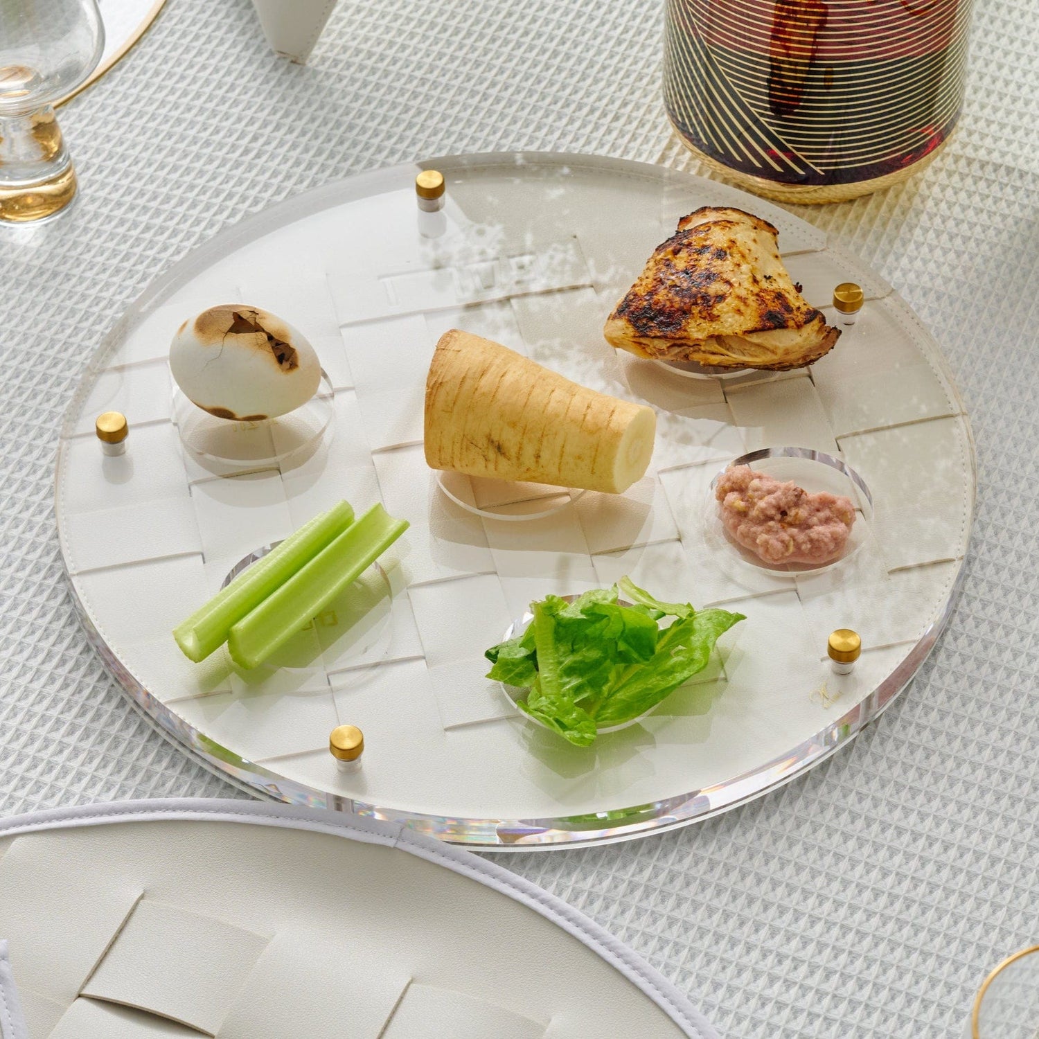 Woven Seder Plate — detail view | Judaica Square Lakewood