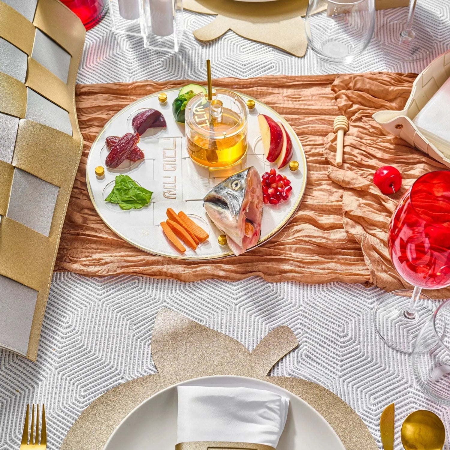Woven Simanim Tray | Judaica Square Lakewood
