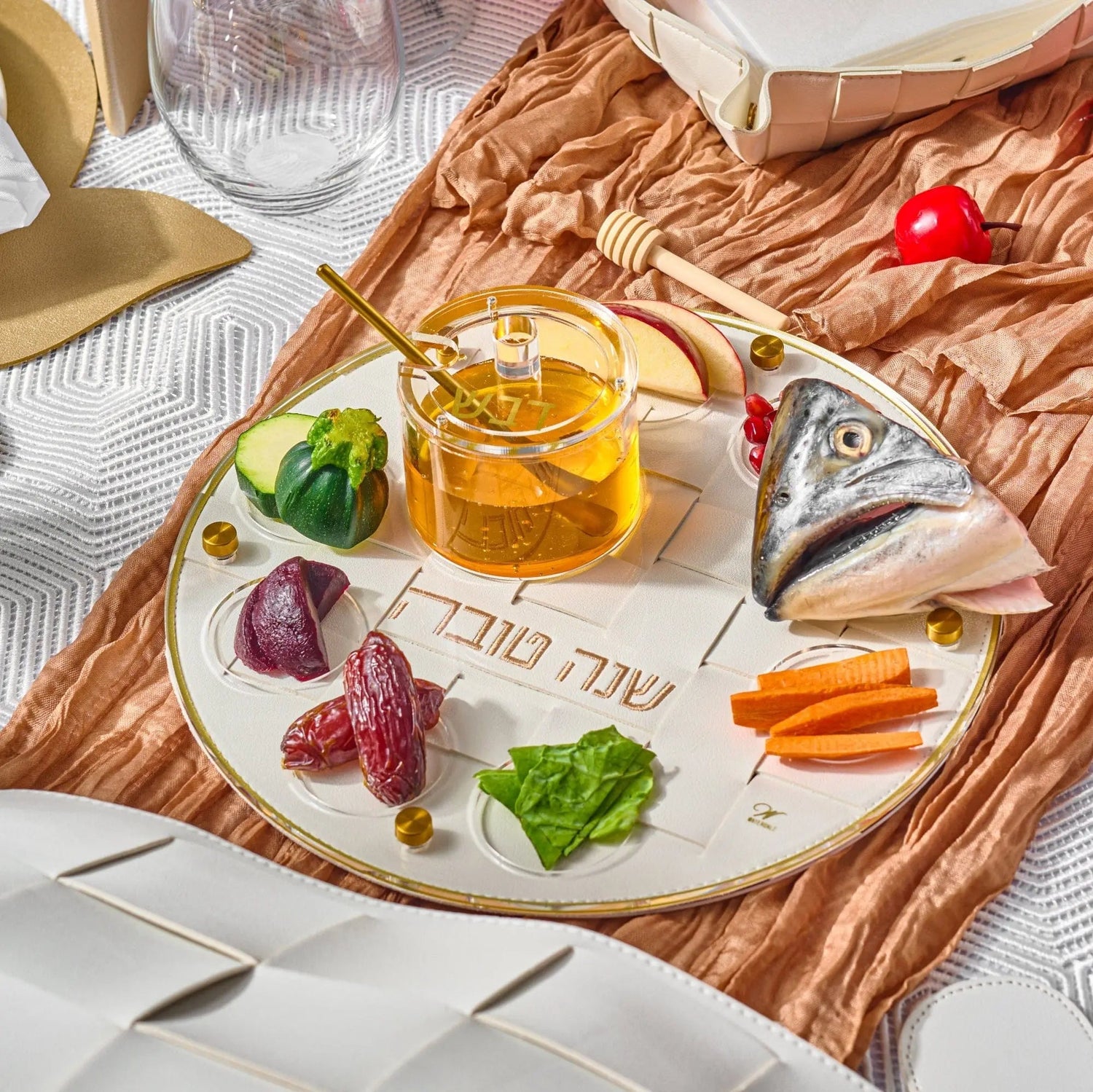 Woven Simanim Tray | Judaica Square Lakewood
