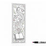 Partially colored bird and music siddur acrylic bookmark with a marker pictured beside it