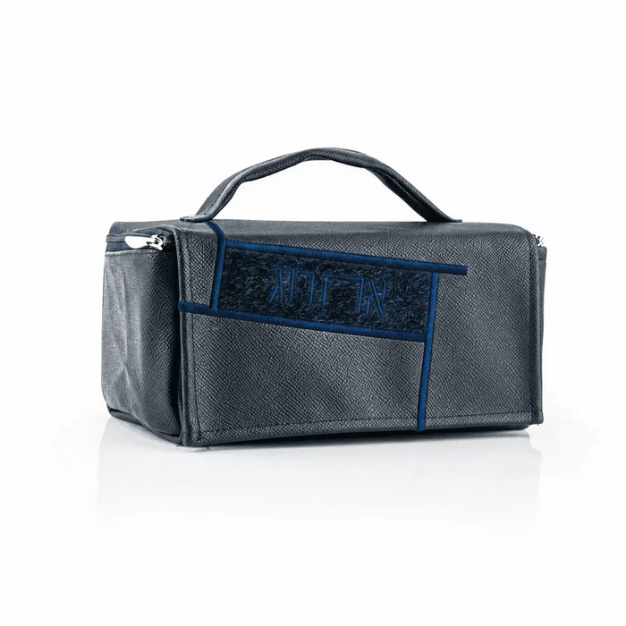 Navy Waterdale geometric esrog bag, front view