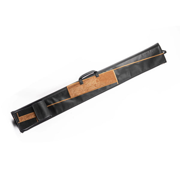 Black Waterdale geometric lulav case with attached esrog bag, front view