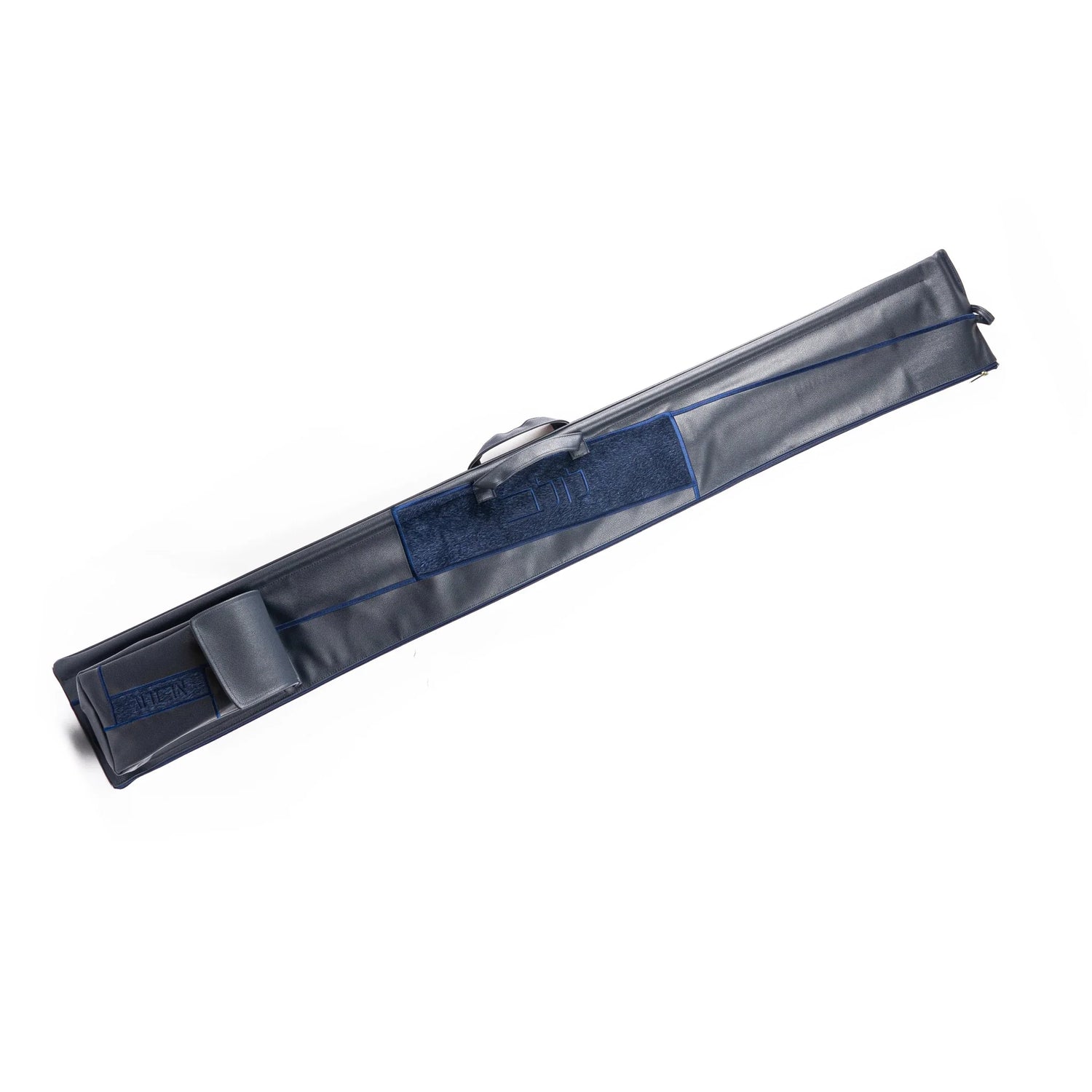 Navy Waterdale geometric lulav case with attached esrog bag, front view