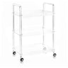 Waterdale clear Lucite three-tier bar cart with silver accents and four wheels