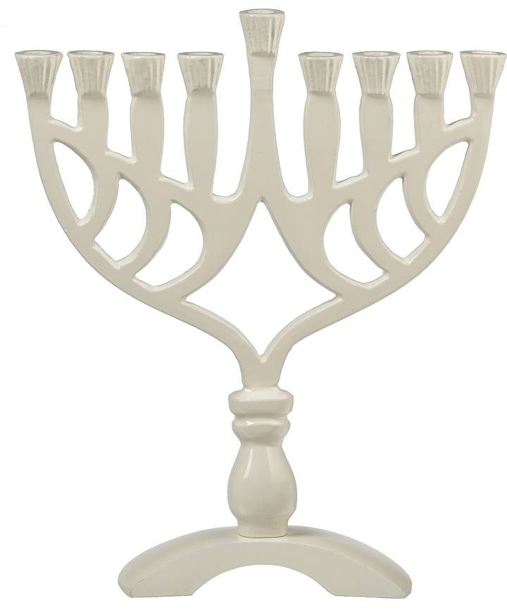 White colored menorah with geometric branching arms