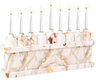 White marbleized resin Chanukah menorah with gray and gold veining