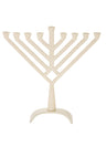 White metal V shape menorah on an arched foot