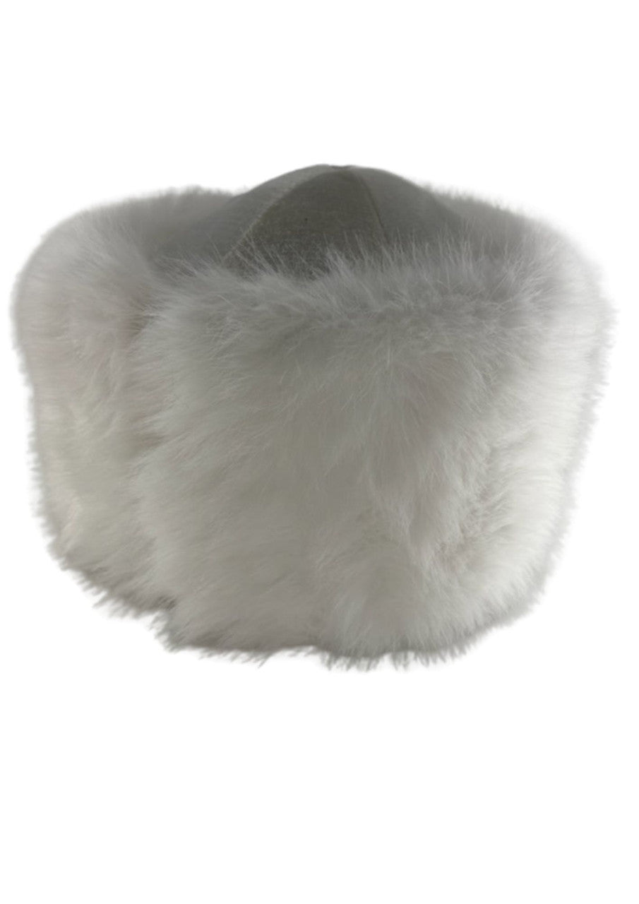 White Purim Costume Shtreimel, Extra Furry, Large, side view