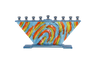Handcrafted glass Chanukah menorah with flowing ribbon-like curves