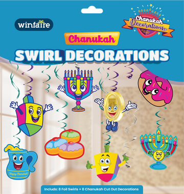 Winfaire Chanukah swirl decorations with character cutouts