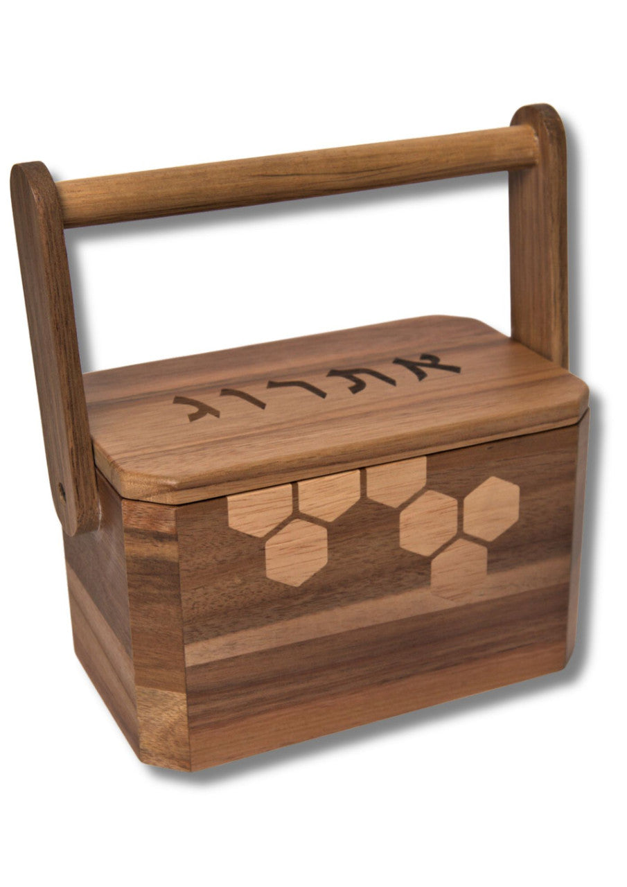 Wood Etrog Box with Handle, front view