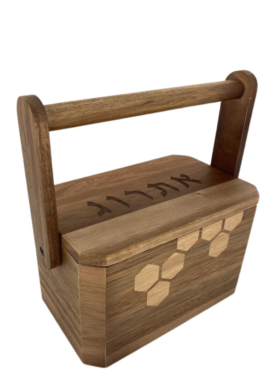 Wood Etrog Box with Handle, side view