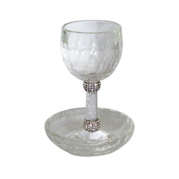 Crystal Kiddush Cup w/ Rose Accent & StonesStem (KC-X1940)