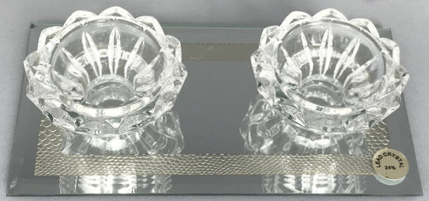 Flower Shaped Crystal Candlesticks with Gold Rim (CS-X2594)