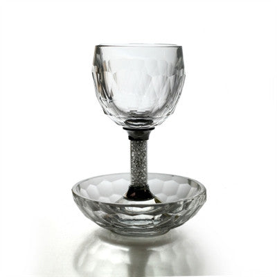 Crystal Kiddush Cup w/ Nickel & Crushed Glass Stem (KC-X870)