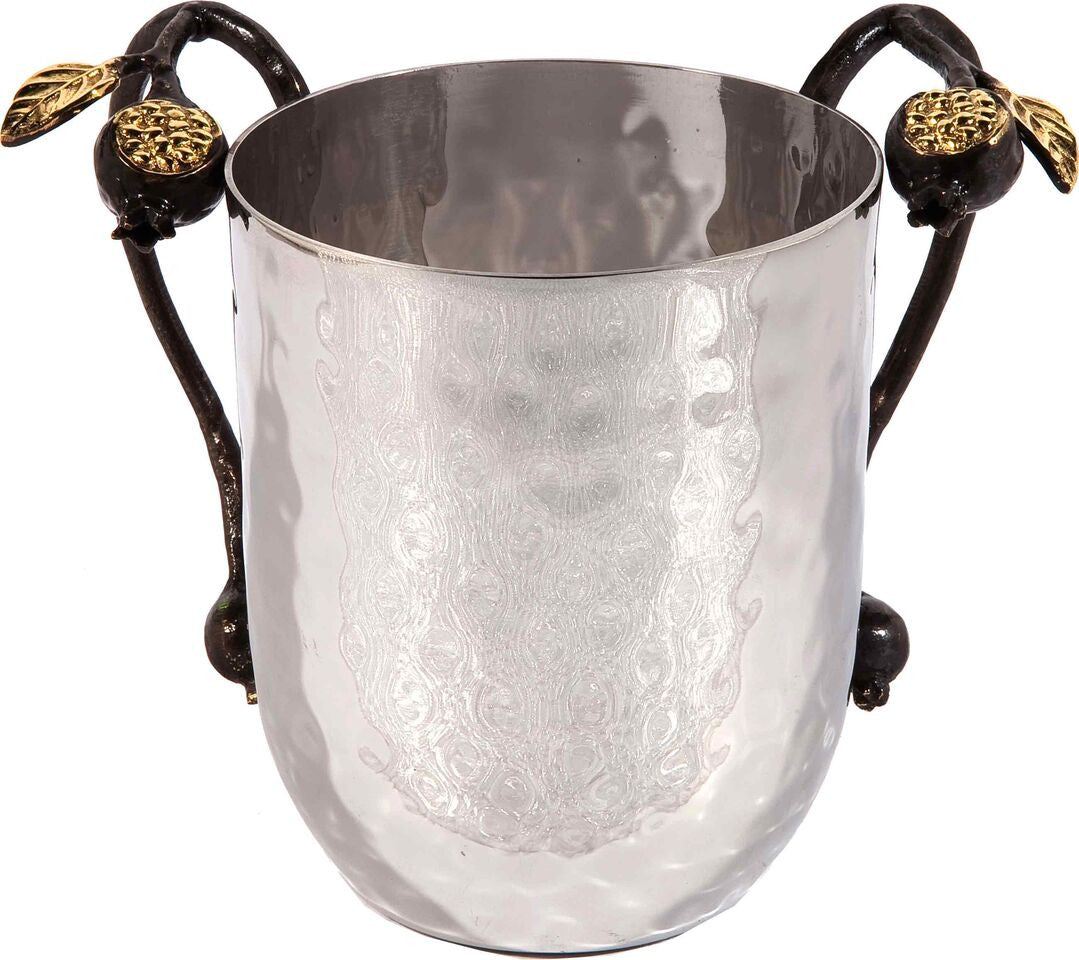 Yair Emanuel Hammered Washing Cup with Pomegranate Branches, front view