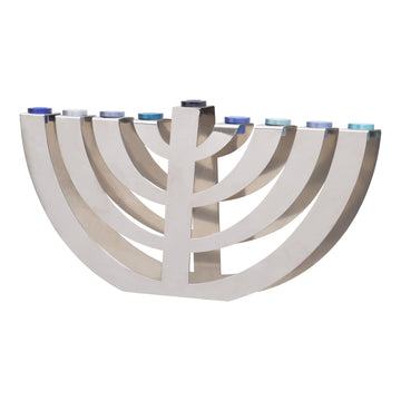Hanukkah Menorah, Modern Stainless Steel, front view