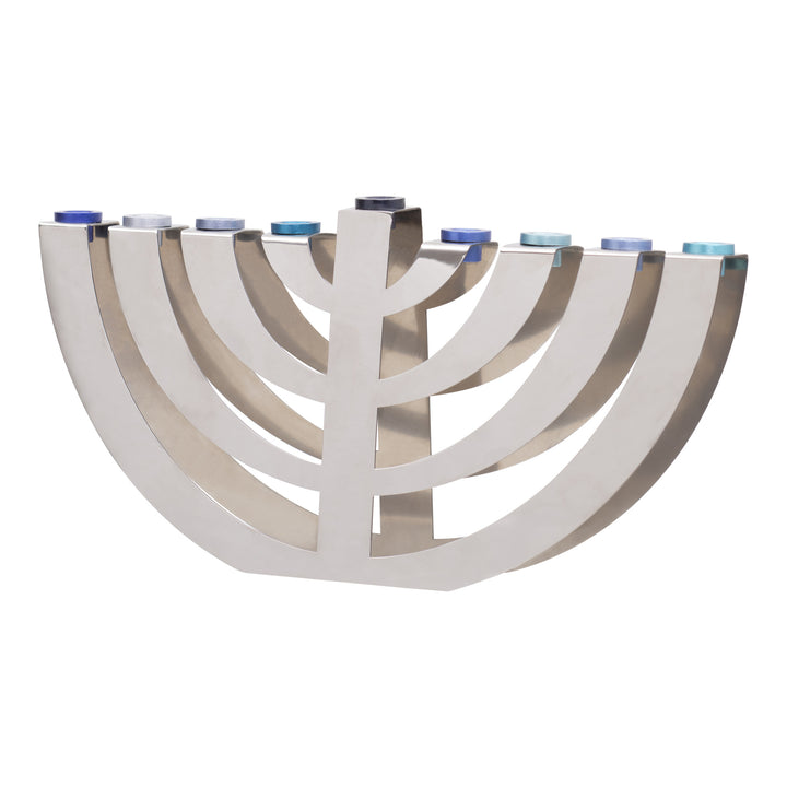 Hanukkah Menorah, Modern Stainless Steel, front view