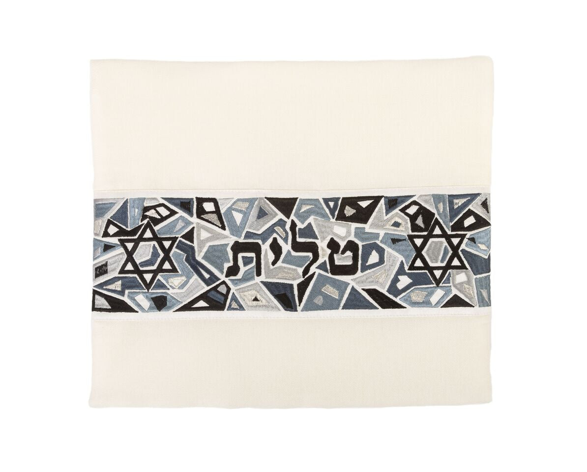 Yair Emanuel Tallit, Embroidered Magen David, Black, matching tallit bag