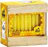 Wooden crate style box of yellow honeycomb Chanukah candles