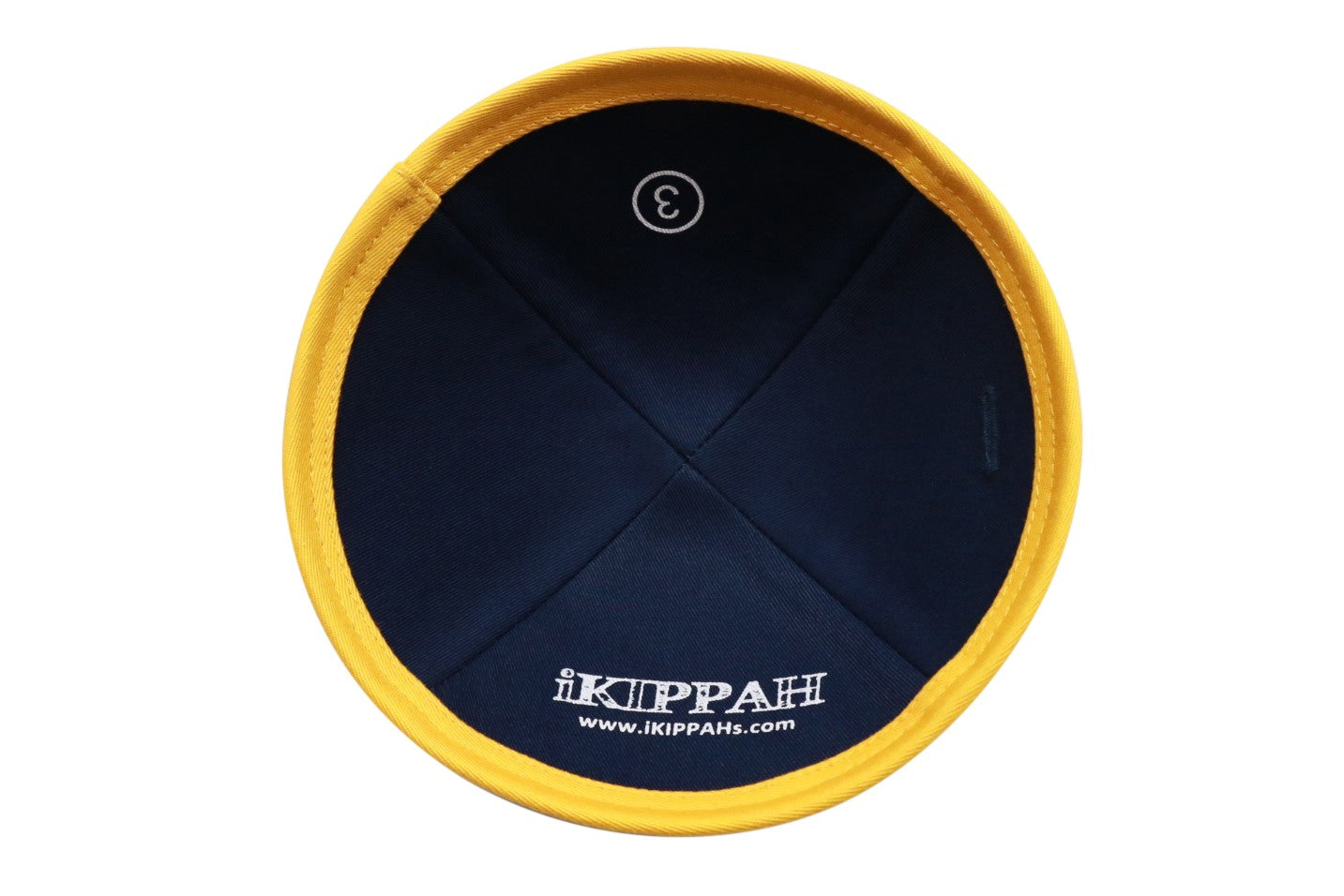 Close-up of Navy Denim Kippah rim trim detail
