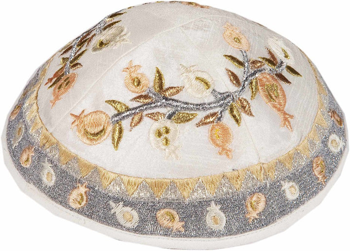 Emanuel Embroidered Kippah, Pomegranates-- Gold
