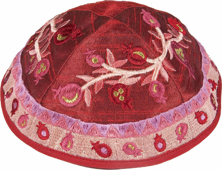 Emanuel Embroidered Kippah, Pomegranates, Pink