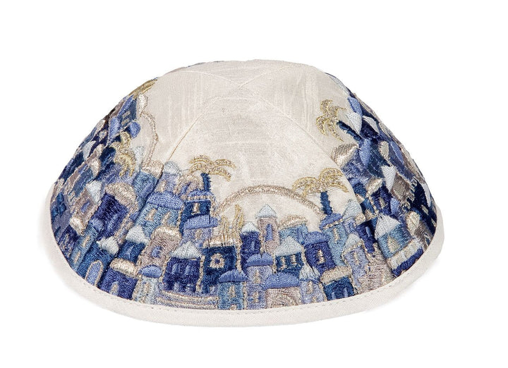 Emanuel Embroidered Kippah Jerusalem-- Blue