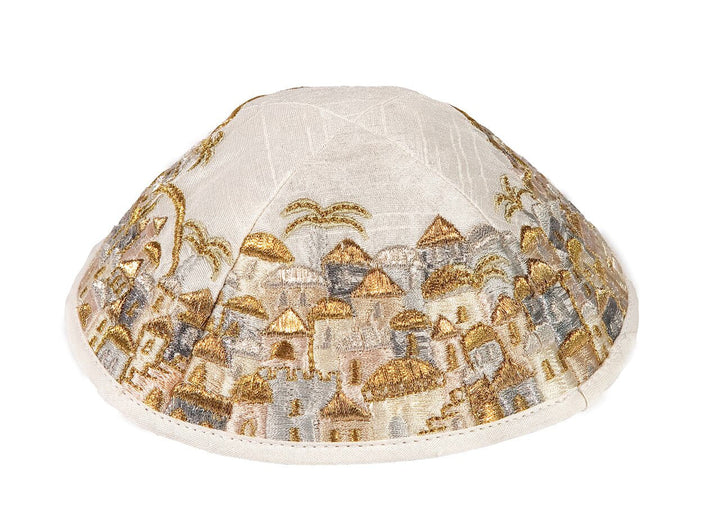 Emanuel Embroidered Kippah Jerusalem-- Gold